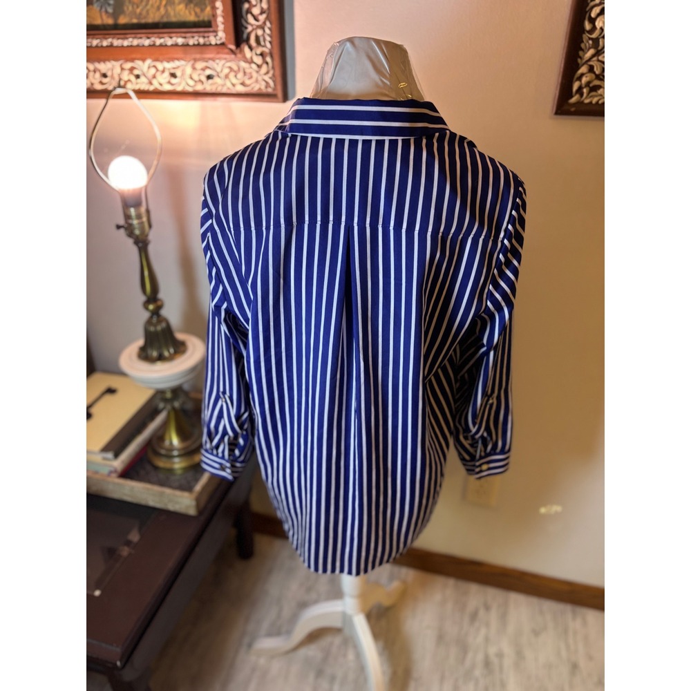 Anne Klein Women's Long Sleeve Button Down Shirt Striped Blue‎ White Large - Picture 5 of 8